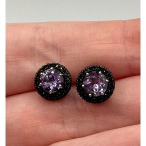 Rarities Carol Brodie Sterling Silver Purple Stone Black Spinel Stud Earrings